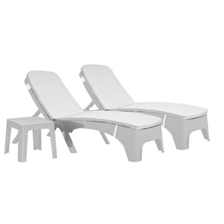 Rainbow Outdoor Roma 3-Piece Chaise Lounger Set w/cushion-White RBO-ROMA-WHT-3CL-CUSH-CRM